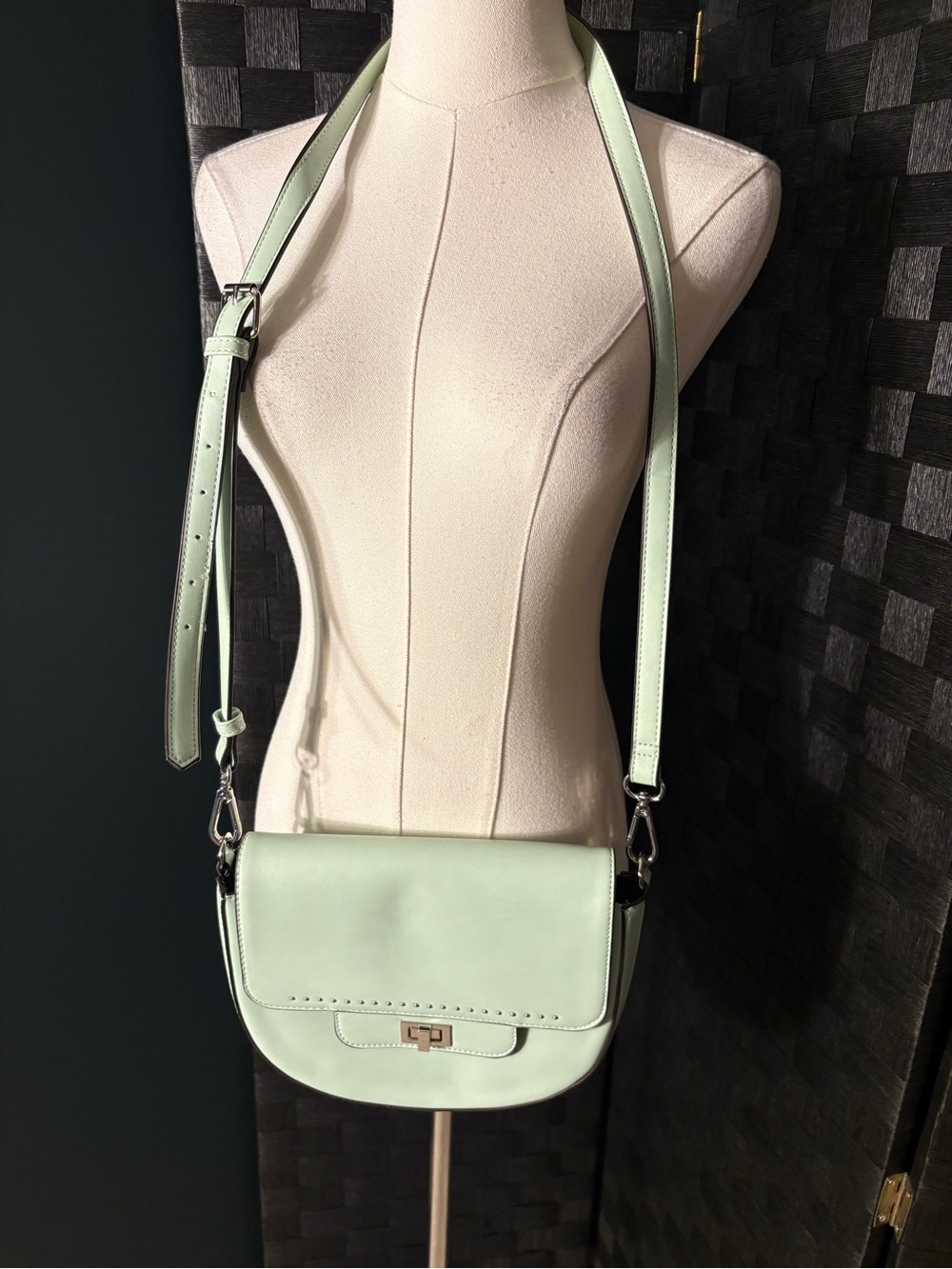 Steve Madden Pastel Mint Crossbody Purse with Turn-Lock and Studs